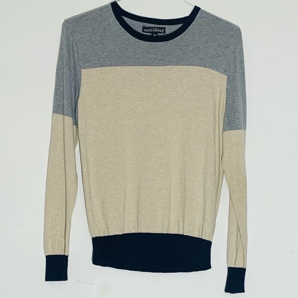 J. Crew Men's Colorblock Sweater - Gray and Cream Sz S